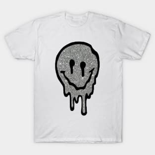 Silver Glitter Drippy Smiley Face T-Shirt